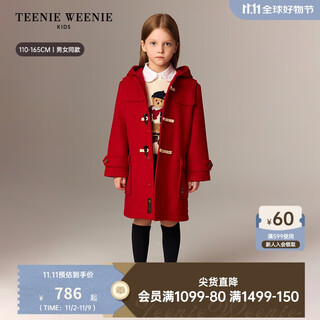Teenie weenie bear children's clothing 25th new autumn and winter long wool blended wool coat for boys and girls red 150cm