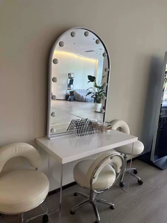 Yusenyi photo studio professional makeup mirror with light wedding beauty salon studio makeup mirror table acrylic makeup artist makeup table acrylic white table 100*50*80+80*110 arch mirror without chair