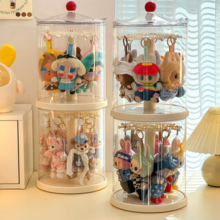 He jiagong l display box rotating pendant storage box transparent hanging plush doll vinyl doll dust cover 1 pack large cream color rotating display box wg-6425