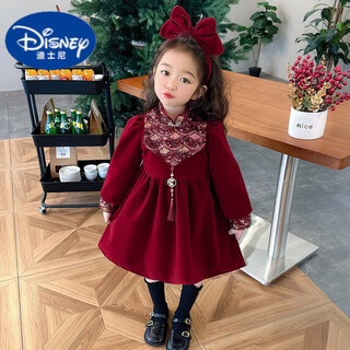 Disney (disney) girls dress autumn and winter 2025 new children's new year's eve clothes winter new year baby sequined red skirt picture color 90 cm
