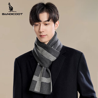 Kangaroo (daishu) men's scarf 2025 new winter outdoor warm wool containing fashion versatile business simple scarf for men pure gray