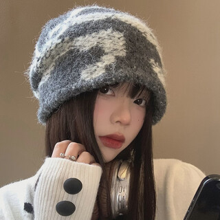 Contains wool gray pile hat for women in autumn and winter, japanese versatile face-showing small cold hat, big head protection, dark gray, one size fits all, collect and purchase, priority delivery