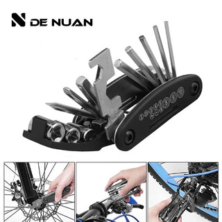 Bicycle repair tool set portable folding multi-function tire repair tool cycling equipment universal combination wrench 16-in-1 1 multi-function wrench - galvanized type
