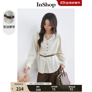 Inshop mall same style new women's elegant simple fake two-piece shirt commuter belt top apricot m