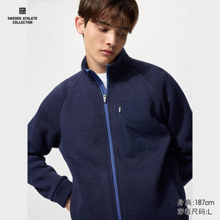 Uniqlo men's knitted polar fleece zip jacket/long sleeve outer jacket 25 autumn and winter 479863 69 navy blue l/175/100a