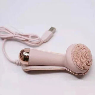 Electric face wash and cleansing device to remove blackheads, silicone brush, pore cleaning artifact, household ultrasonic vibration massage for men and women, beige seat rechargeable vibration rotation mode