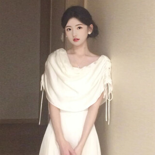 Acjk french style gentle white moonlight swing collar dress feminine and beautiful waist waist banquet dress long skirt off-white l