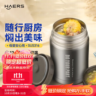 Haers stew beaker 316 stainless steel stew pot stew pot smoldering insulated lunch box lunch box for children and adults natural color with cup cover + tableware 750ml