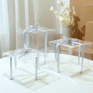 Yusenyi transparent birthday cake box 6 inches, 8 inches, 10 inches, 12 inches, single and double layers, heightened baking internet celebrity square packaging, fully transparent white, 8 inches, three layers, 50 sets, 26x26x31