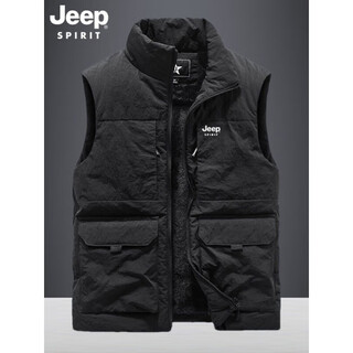 Jeep spirit outdoor jeep vest men's autumn and winter multi-pocket vest loose large size men's fishing vest men's jacket mountaineering wear black xl