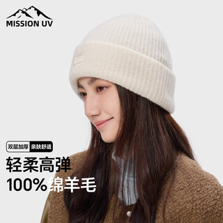 Mission uv pure wool warm woolen hat autumn and winter thickened knitted hat cold hat winter hat outdoor ear protection cold hat women winter