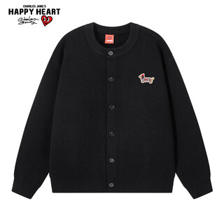 Charles heart simple retro cardigan button sweater for men and women autumn and winter embroidered sweater couple tops black m