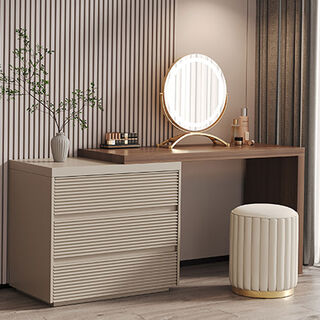 Mijia new italian style minimalist bedroom dressing table tv cabinet integrated dressing table combination bedside storage cabinet glory gray 140 drawer cabinet + walnut 120 dressing table without stool mirror door installation wooden