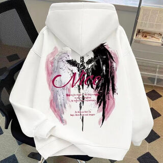 Star reaching boys american trendy brand wings and sword print velvet hooded sweatshirt for men and women autumn and winter national fashion loose high street thickened jacket rw515 hooded plus velvet-white xl