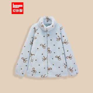 Ief/aiyifu 2025 winter new korean style daily casual versatile fashion loose bow plush jacket blue one size