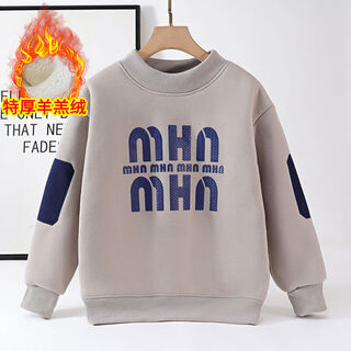 男童半高领儿童加绒卫衣冬装中大童特厚外套男孩加厚保暖打底上衣 加绒mHn半高领云母灰 120 120cm