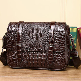 Simple men's cambridge bag classic crocodile pattern men's shoulder crossbody bag silicone head casual business casual men's bag brown