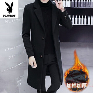 Playboy high-end 2025 winter jacket men's windbreaker mid-length slim woolen coat men's woolen coat masculine style 617 cotton black thickened 2xl 140jin jin equals 0.5kg -150jin jin equals 0.5kg
