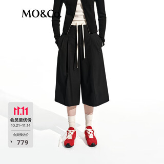 Mo&co. three-quarter wide-leg pants with spring splicing and high-waist design, sheep wool worsted mbe1sot008 black m 165
