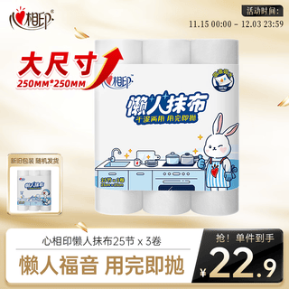 心相印 懒人抹布 卷式25张*3卷 加厚吸水 厨房一次性抹布 干湿两用  