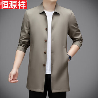 恒源祥休闲中长款风衣男士 2025秋季新款大码薄款外套商务免烫上衣 卡其 XL 180码【适合145-160斤】
