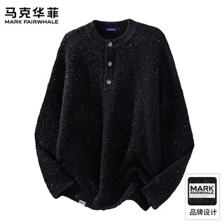 Mark fairwhale japanese simple sweater men's 2025 autumn new loose lazy circle yarn henry collar knitted cardigan top black autumn new product l recommended 120-140 jin jin equals 0.5 kg