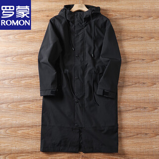 Romon black extra large size 2025 spring and autumn new men's hooded mid-length parka windbreaker men black xl
