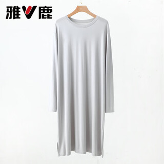 Yalu men's all-in-one pajamas bathrobe nightgown spring and summer loose plus size skirt long nightgown long sleeve dress light gray l recommended 110-140jin jin equals about 0.5 kg