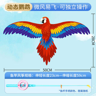 山头林村2025新款钓鱼竿风筝微风易飞儿童手持动态滑行小风筝户外春游玩具 50CM鹦鹉风筝+伸缩鱼竿带线