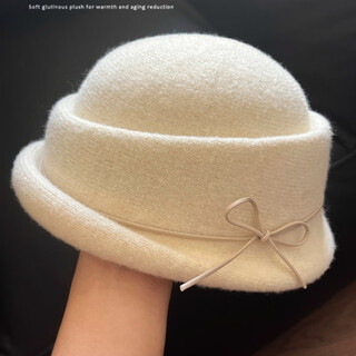 Zunti (zunti) french hepburn camellia knitted top hat for women, elegant temperament, shaped fisherman hat, autumn and winter warm basin hat, leather rope style - white, one size fits all