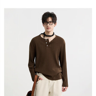 Piaget zall slim fit pitted jacquard texture piaget zall 25 autumn henry collar long-sleeved t-shirt men's tops base layer cocoa brown (slim fit, one size too small) xl 180