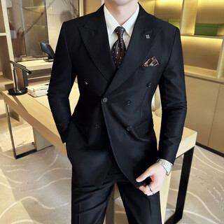 Fat donglai quality double-breasted suit men's spring and autumn trendy brand handsome casual small suit groom's knot black m _96-109jin jin is equal to 0.5 kg