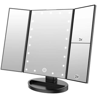 Weily 21led makeup mirror, tri-fold touch screen, 1x/2x/3x magnification, portable rechargeable desktop mirror