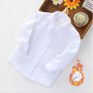 Xin yueqing children's velvet white shirt performance clothes for boys autumn and winter thickened tops children's white shirt winter primary school uniforms pure white long sleeves velvet 150 cm