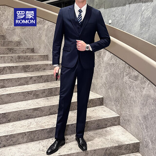 Romon suit men's 3-piece high-end tailoring business slim professional formal wedding dress jacket sanqing 2xl