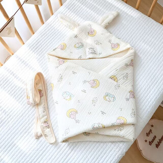 Newborn baby blanket, spring baby delivery room blanket, autumn, winter and summer thickened swaddling pure cotton newborn blanket for all seasons, four layers of gauze, long ears, sprinkler elephant 400g, spring and autumn style, 90*90cm