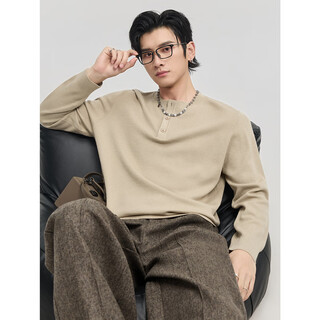 Earl zall 25 early winter henley collar pullover knitted bottoming shirt men's casual loose korean sweater clay color 3xl