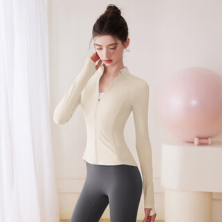 Lululmcctn long-sleeved yoga tops with chest pads for women, autumn new fitness sports pilates professional training set, milky white jacket xl