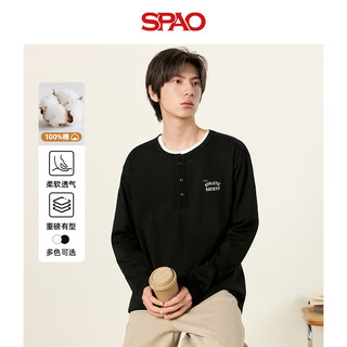 Spao korea's same trendy heavy-weight half-cardigan henley shirt for men in autumn and winter loose and versatile long-sleeved spcx25st05ld black #sp label word x s