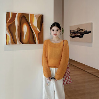 Su yuwei pumpkin orange high-end lazy style v-neck sweater for women in autumn and winter sweet and soft glutinous inner sweater to cover the butt top orange follow the store - free shipping insurance s (80-95jin jin is equal to 0.5 kg)