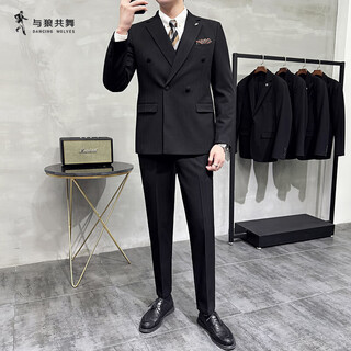 Dances with wolves angora red suit formal men's suit sense business casual groom groomsmen suit vest suit three-piece black suit + pants + vest 2xl recommended 155jin jin equal to within 0.5 kg