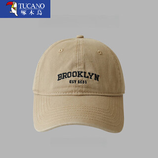 Woodpecker washed sun protection hat unisex japanese retro soft top casual all-match sun hat sunshade fashion baseball cap khaki l regular size (55-58cm) adjustable