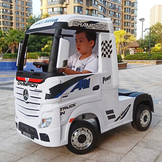 Harley-bella mercedes-benz truck head children's electric car four-wheel remote control baby toy car can sit in red four-wheel drive genuine mercedes-benz actros truck head + free personalized car stickers
