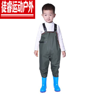 Smvp children's water play one-piece waders, kindergarten waterproof clothes, children's rain boots for children, men's and women's fishing rain pants, beach green - children's overalls zipper pockets 24 (shoe inner length 15cm)