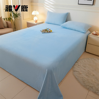 Yalu winter milk velvet sheets winter plus velvet thickened flannel coral velvet sheets double dormitory plush blanket s baby blue delicate and soft thickened and warm 200x230cm three-piece set sheet + pillowcase *2
