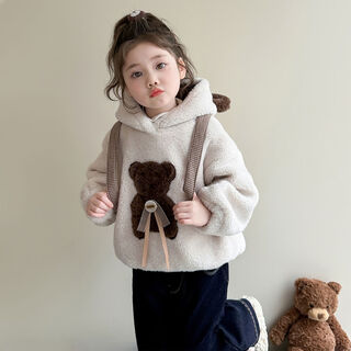 女童卫衣秋冬2025新款儿童冬季洋气女宝宝加绒毛毛衣冬装保暖上衣 米白色 110 110cm
