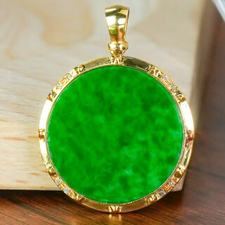 Lolia mid-autumn festival gift 18k gold inlaid with natural jade a-grade fashion simple inlaid with green sun green round pendant
