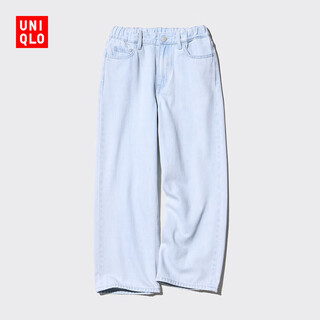 Uniqlo children's clothing boys and girls loose straight denim trousers washed product zipper style 475770 62 powder blue 130