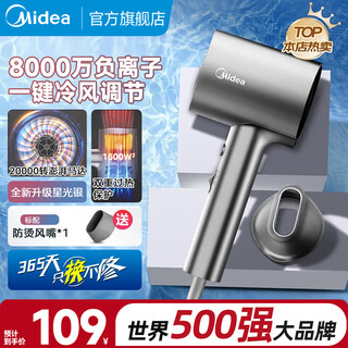 Midea's new flagship hair dryer, portable hair dryer, negative ions that do not harm hair, high-power constant temperature, quick-drying, high-wind hair dryer, men's and women's holiday birthday gifts, upgraded negative ions, starlight silver