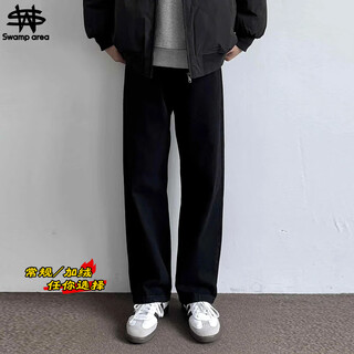 Swamp area american retro loose straight men's spring and autumn washed jeans casual all-match trousers k882 black l